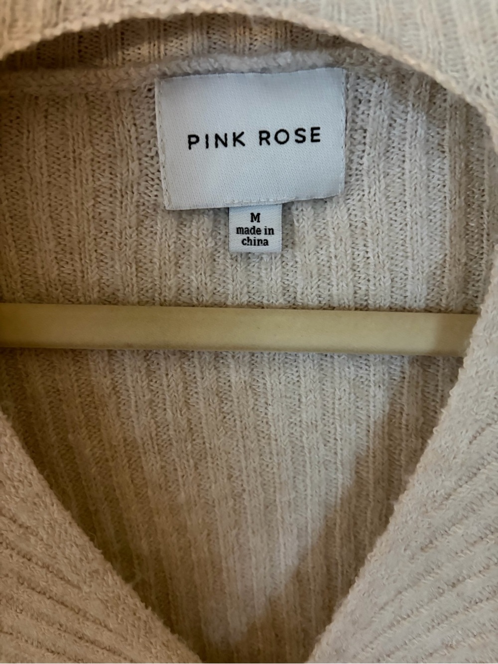 Pink Rose Cream Ribbed Wrap-Front Mock Neck Sweater - Picture 2 of 2